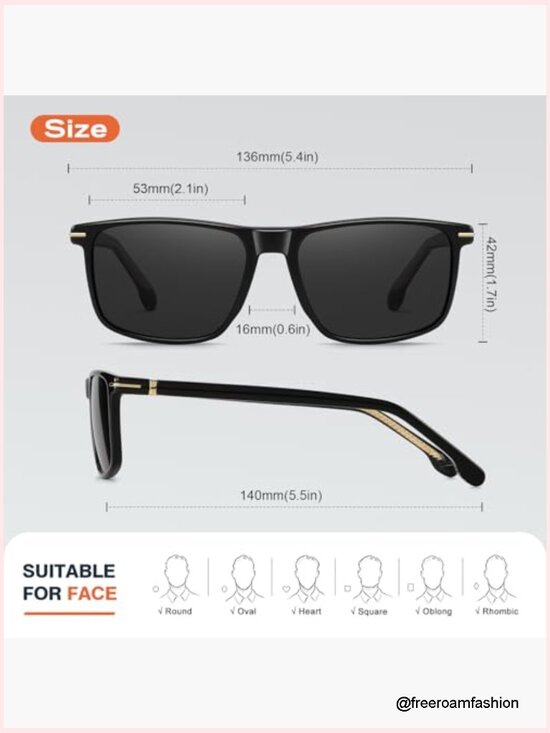 Polarized TR90 Square Sunglasses UV400 Lightweight Driving Shades